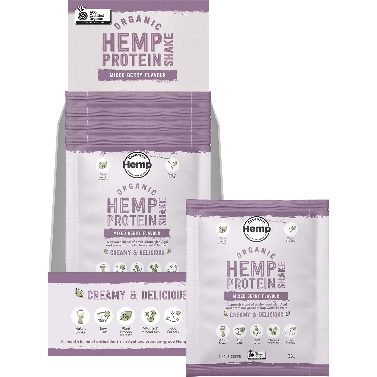 HEMP FOODS AUSTRALIA Organic Hemp Protein Mixed Berry & Acai 7x35g - Cutprice Online