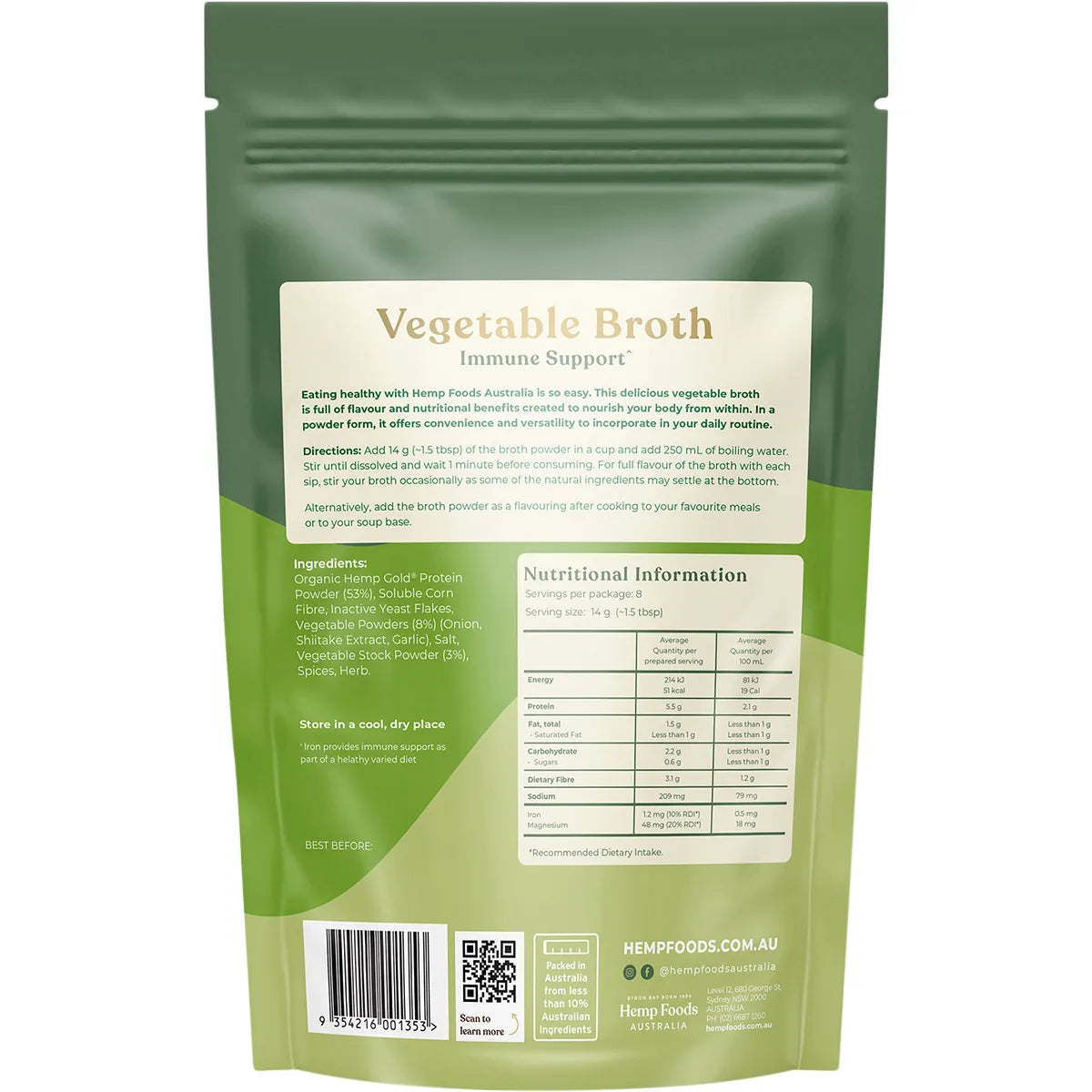 HEMP FOODS AUSTRALIA Vegetable Broth Immunity Support 112g - Cutprice Online