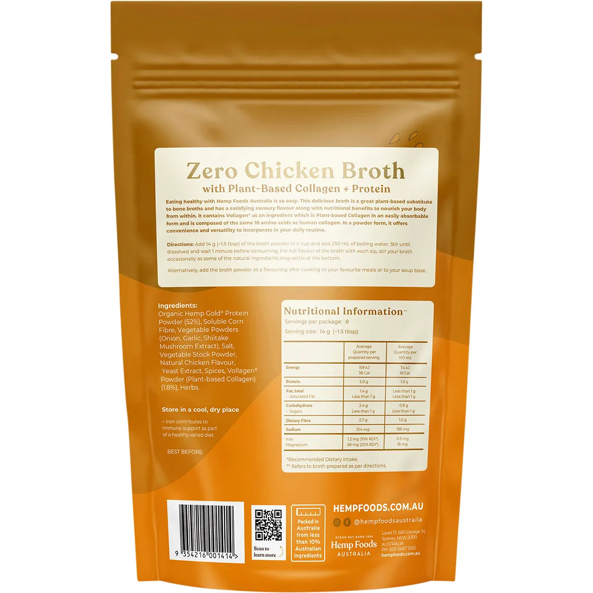 HEMP FOODS AUSTRALIA Zero Chicken Broth Immunity Support 112g - Cutprice Online