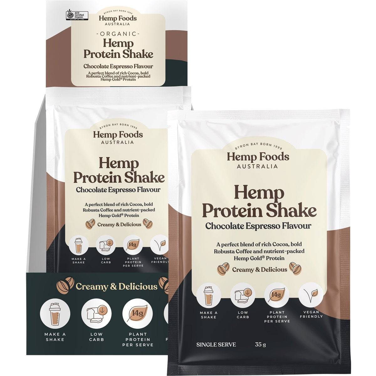 Hemp Foods Australia Hemp Protein Shake Chocolate Espresso Sachet 35g(Pack of 7) - Cutprice Online