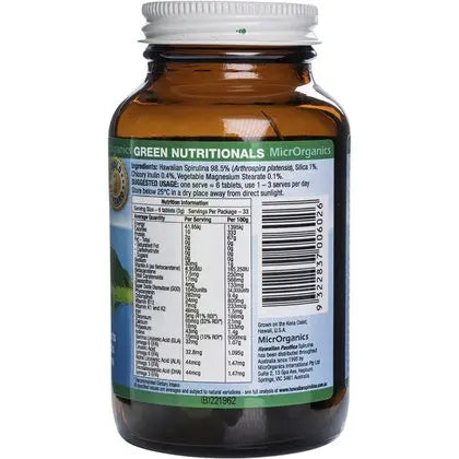GREEN NUTRITIONALS Hawaiian Pacifica Spirulina Tablets (500mg) 200 GREEN NUTRITIONALS