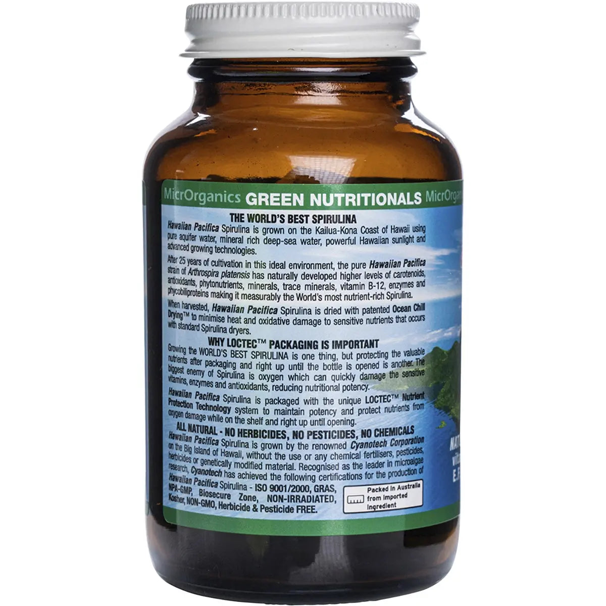 GREEN NUTRITIONALS Hawaiian Pacifica Spirulina Tablets (500mg) 200 GREEN NUTRITIONALS