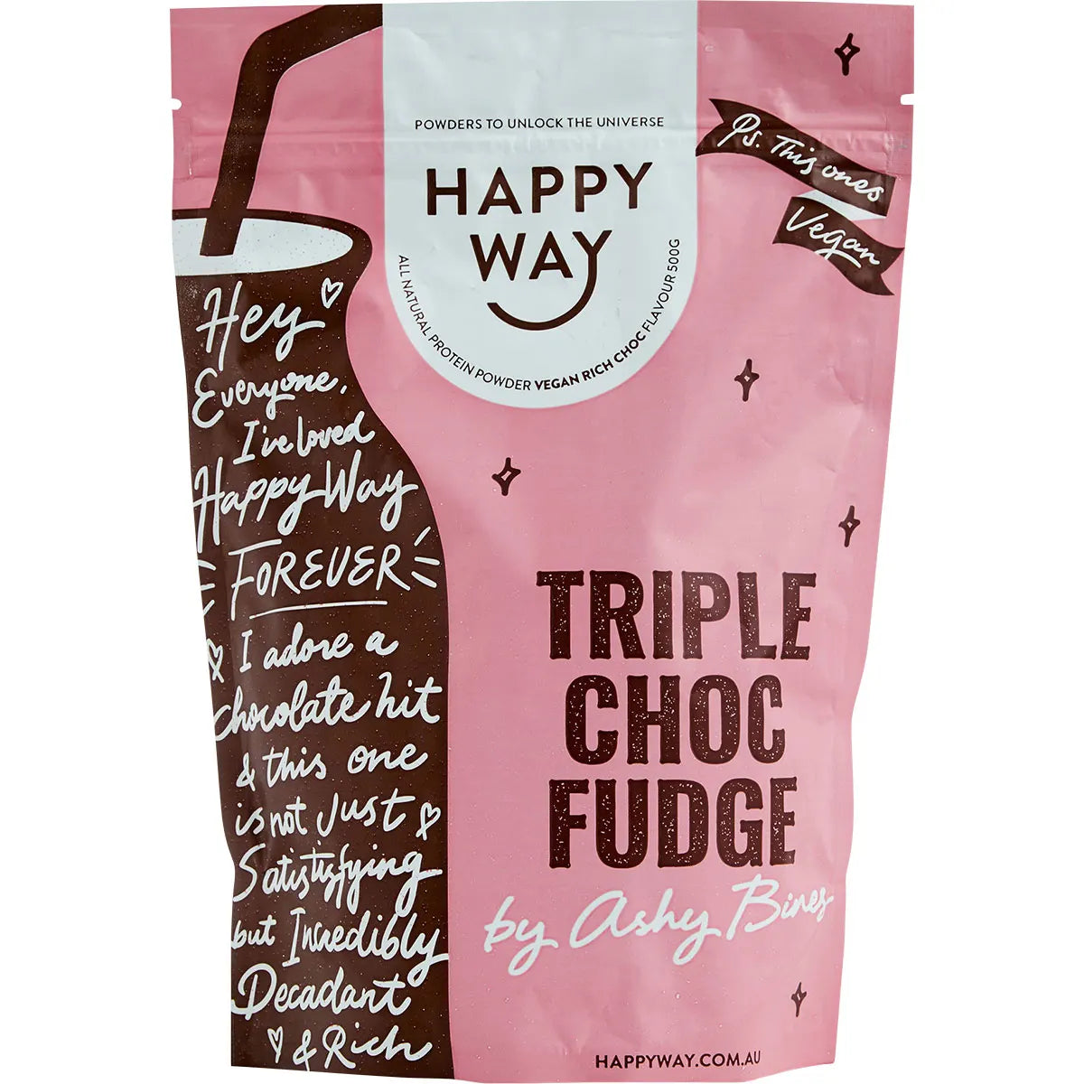 HAPPY WAY Ashy Bines Vegan Protein Powder Triple Choc Fudge 500g - Cutprice Online