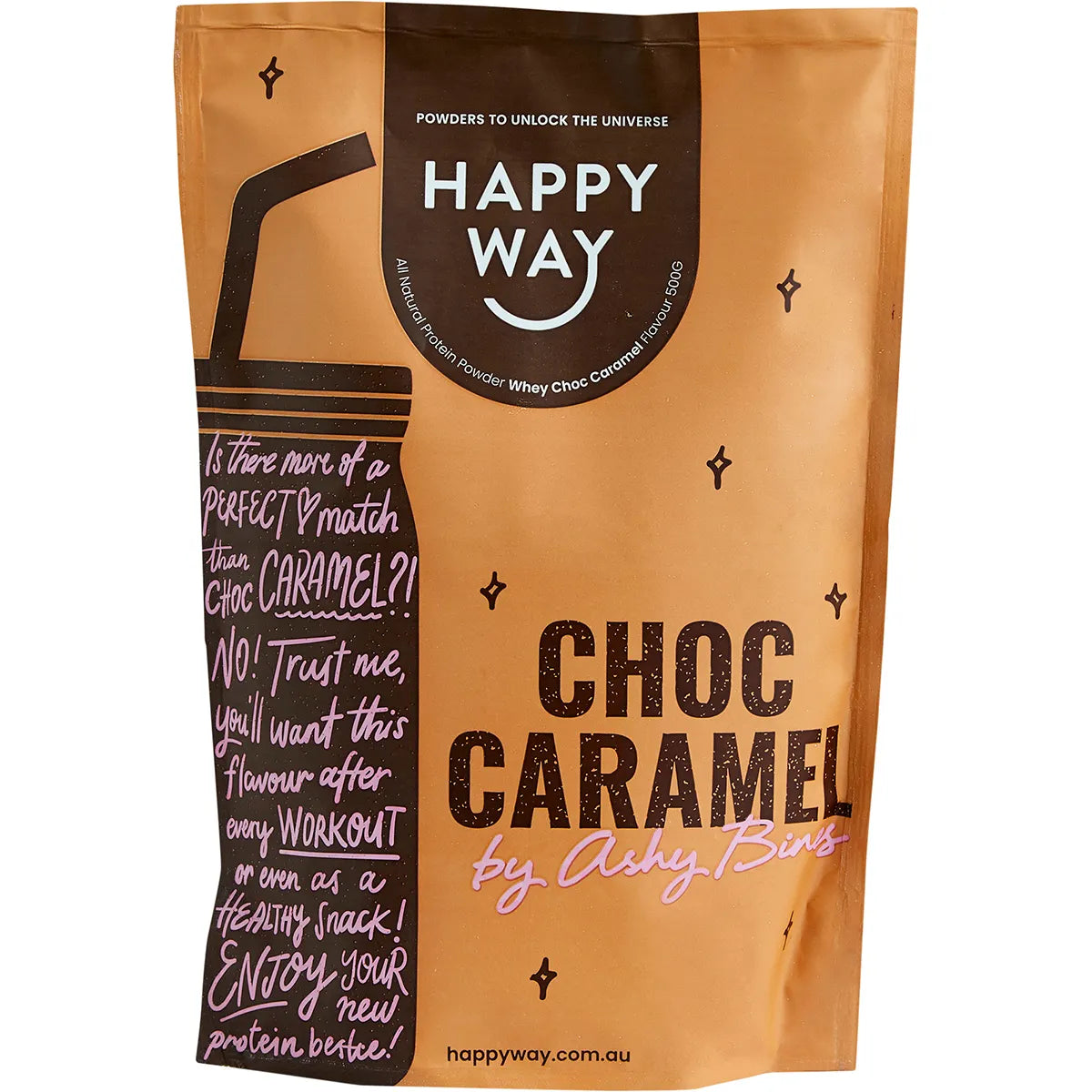 HAPPY WAY Ashy Bines Whey Protein Powder Choc Caramel 500g - Cutprice Online