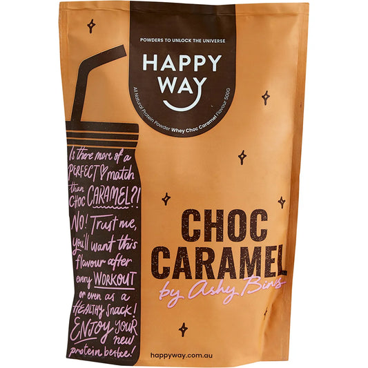 HAPPY WAY Ashy Bines Whey Protein Powder Choc Caramel 500g - Cutprice Online