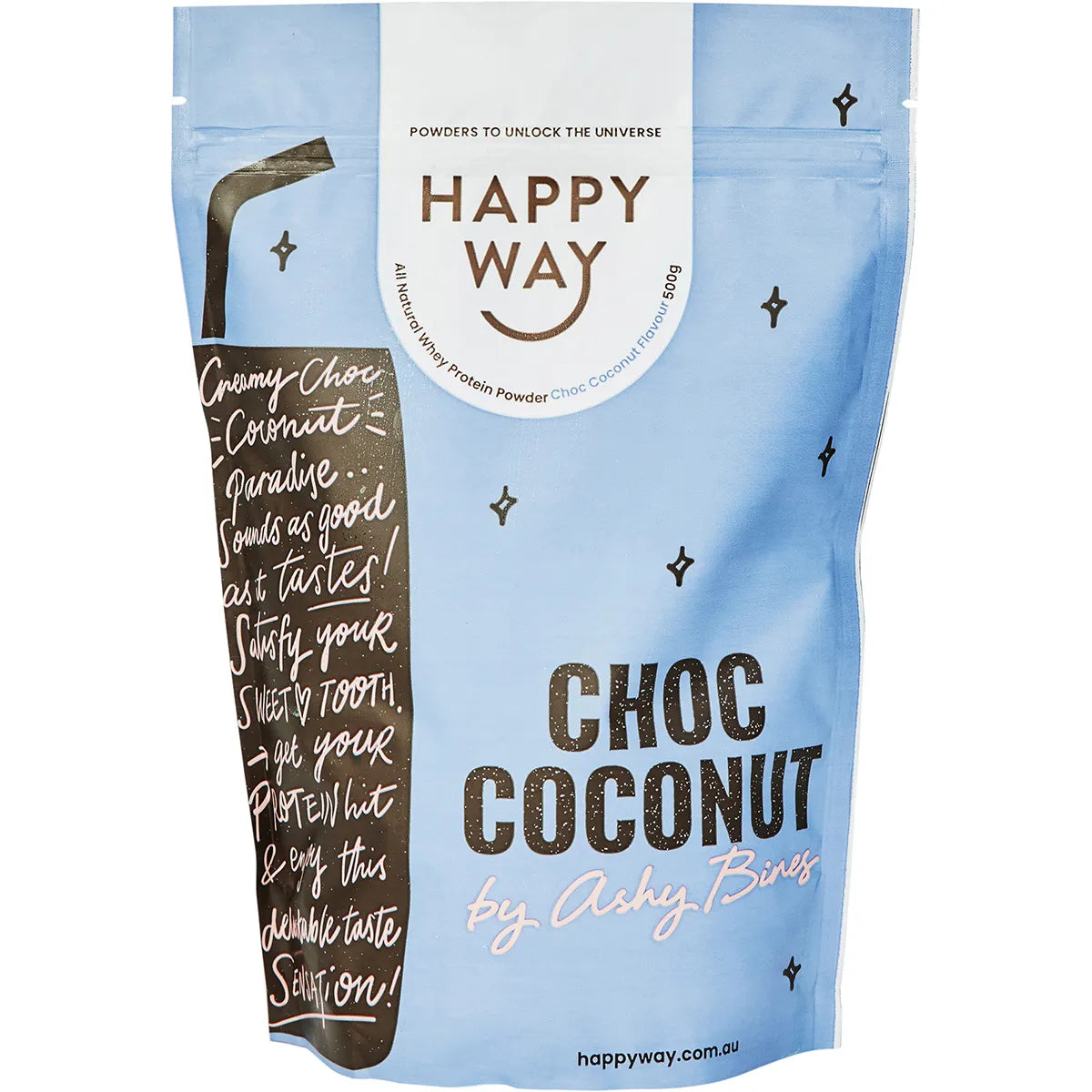 HAPPY WAY Ashy Bines Whey Protein Powder Choc Coconut 500g - Cutprice Online