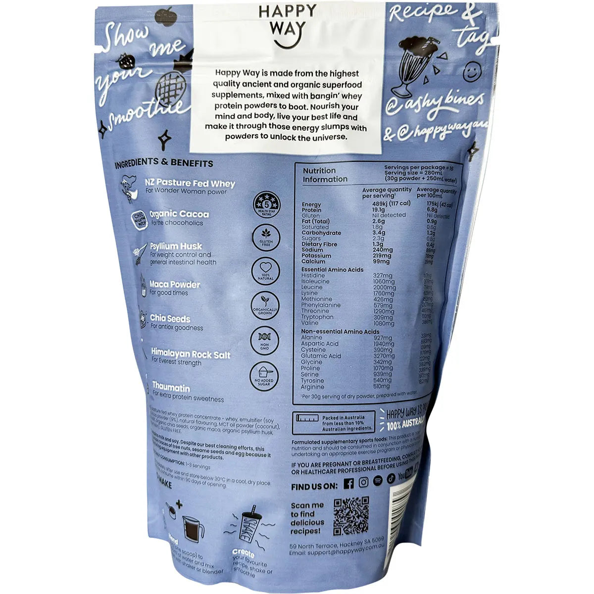 HAPPY WAY Ashy Bines Whey Protein Powder Choc Coconut 500g - Cutprice Online