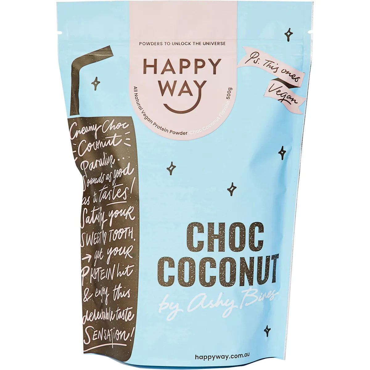 HAPPY WAY Ashy Bines Vegan Protein Powder Choc Coconut 500g - Cutprice Online