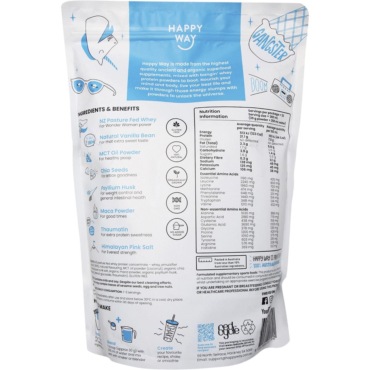 Happy Way Whey Protein Powder Vanilla 1kg HAPPY WAY