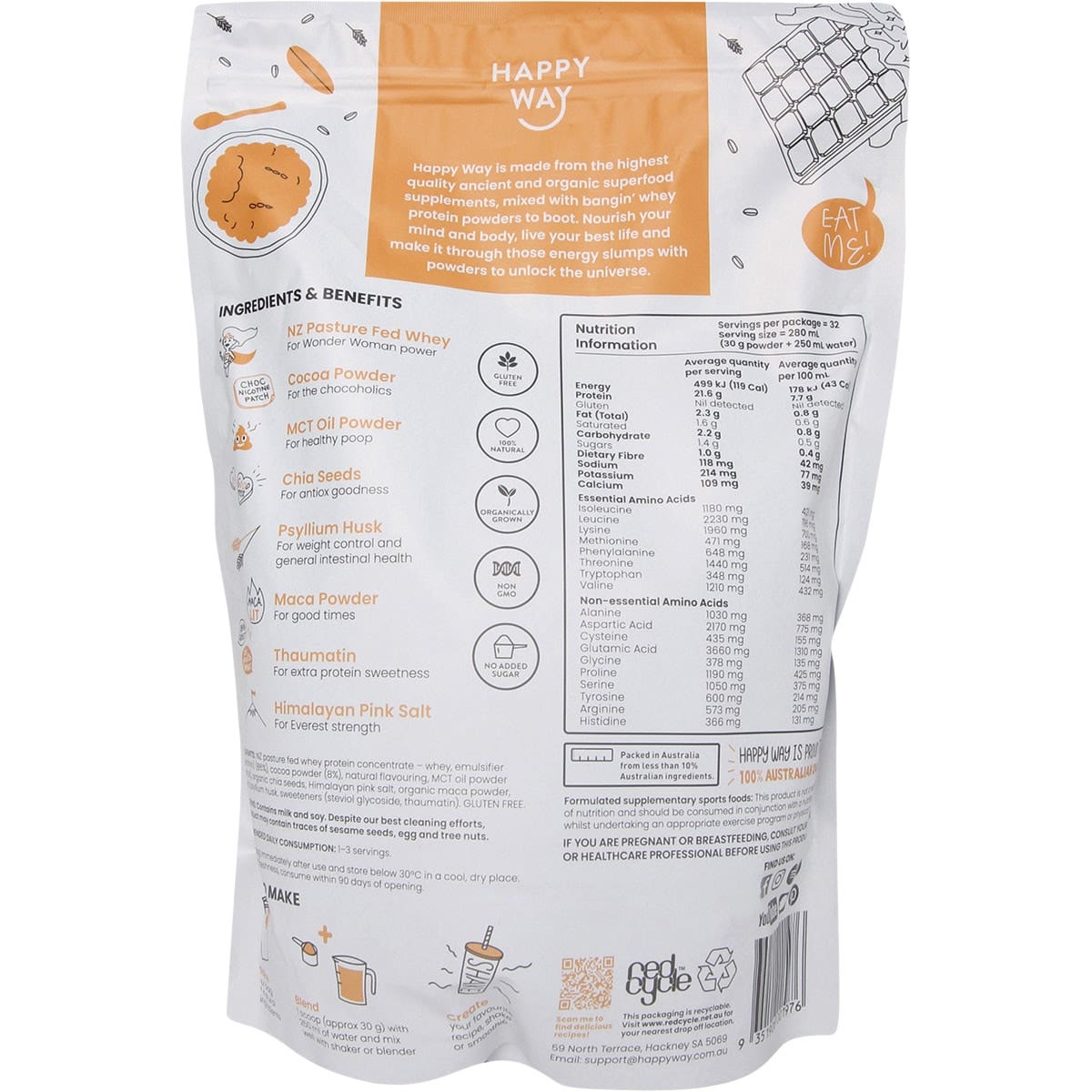 Happy Way Whey Protein Powder Chocolate 1kg HAPPY WAY