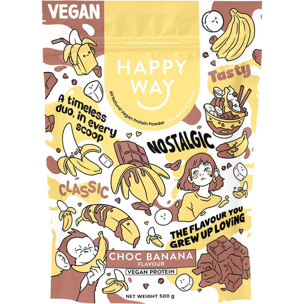Happy Way Vegan Protein Powder Choc Banana 500g