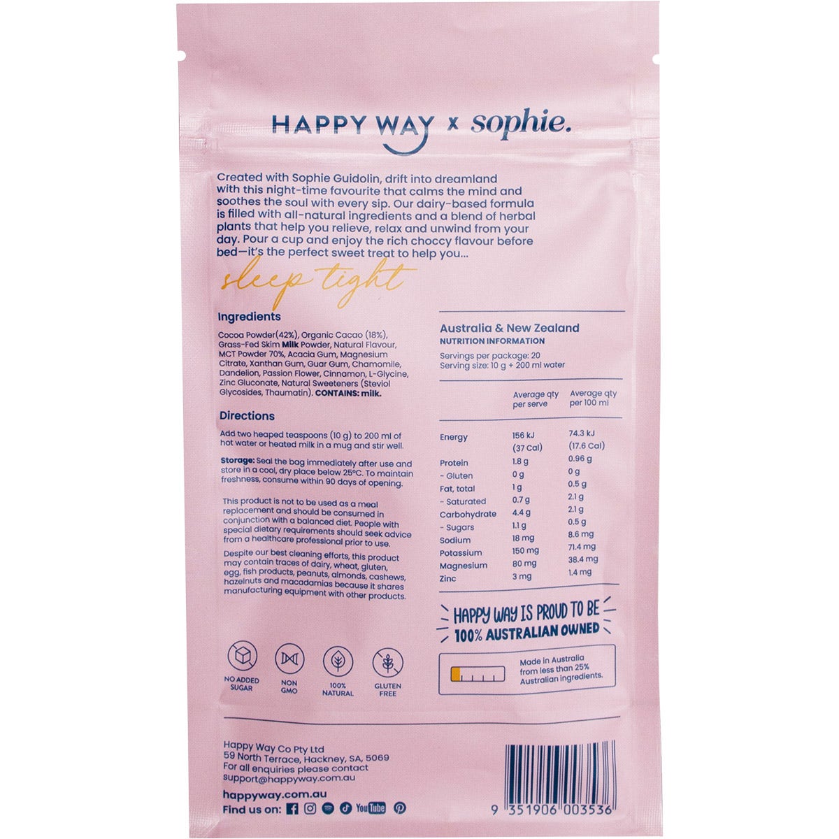 HAPPY WAY Sophie's Sleep Tight Hot Choccy Whey 200g - Cutprice Online