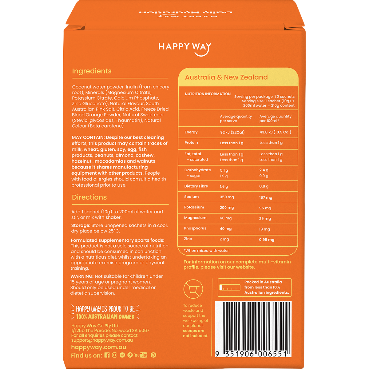 Happy Way Daily Hydration Sachets Orange 30x10g