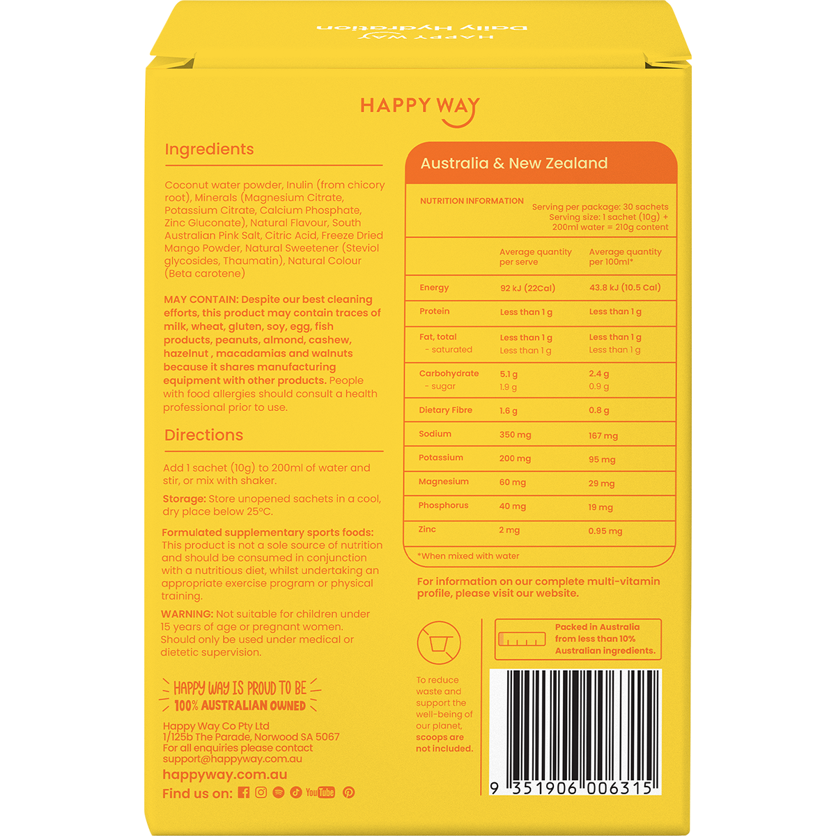 Happy Way Daily Hydration Sachets Tropical 30x10g