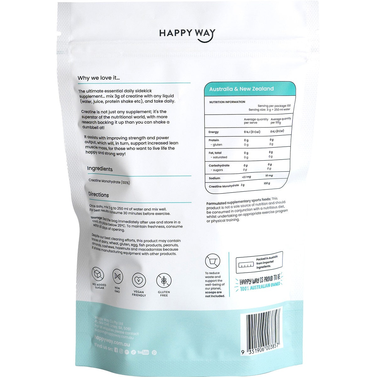 HAPPY WAY Creatine Powder Monohydrate 300g - Cutprice Online