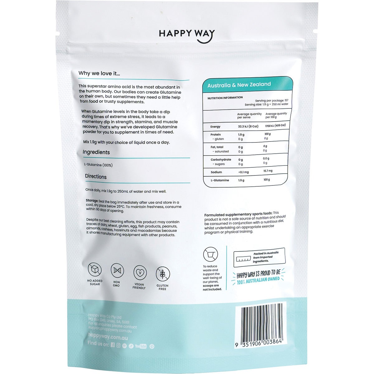 HAPPY WAY Glutamine Powder L-Glutamine 300g - Cutprice Online