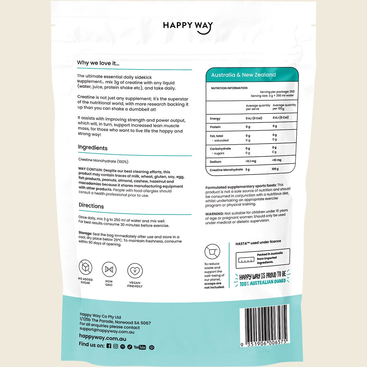 Happy Way Creatine Powder Monohydrate 750g
