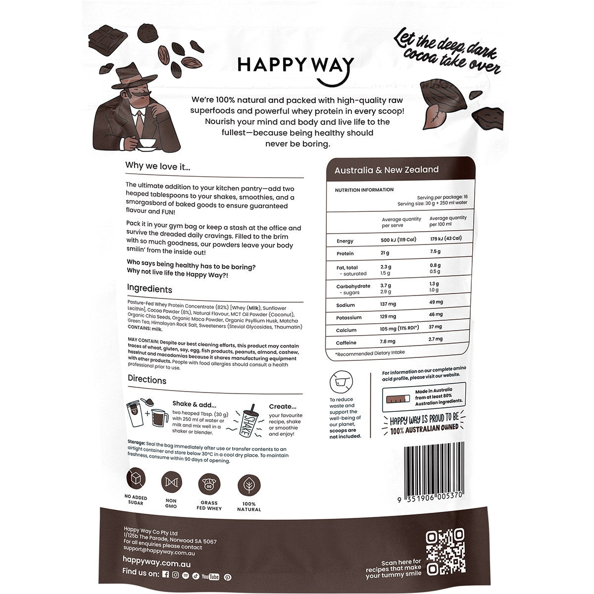 Happy Way Whey Protein Powder Dark Chocolate 500g - Cutprice Online