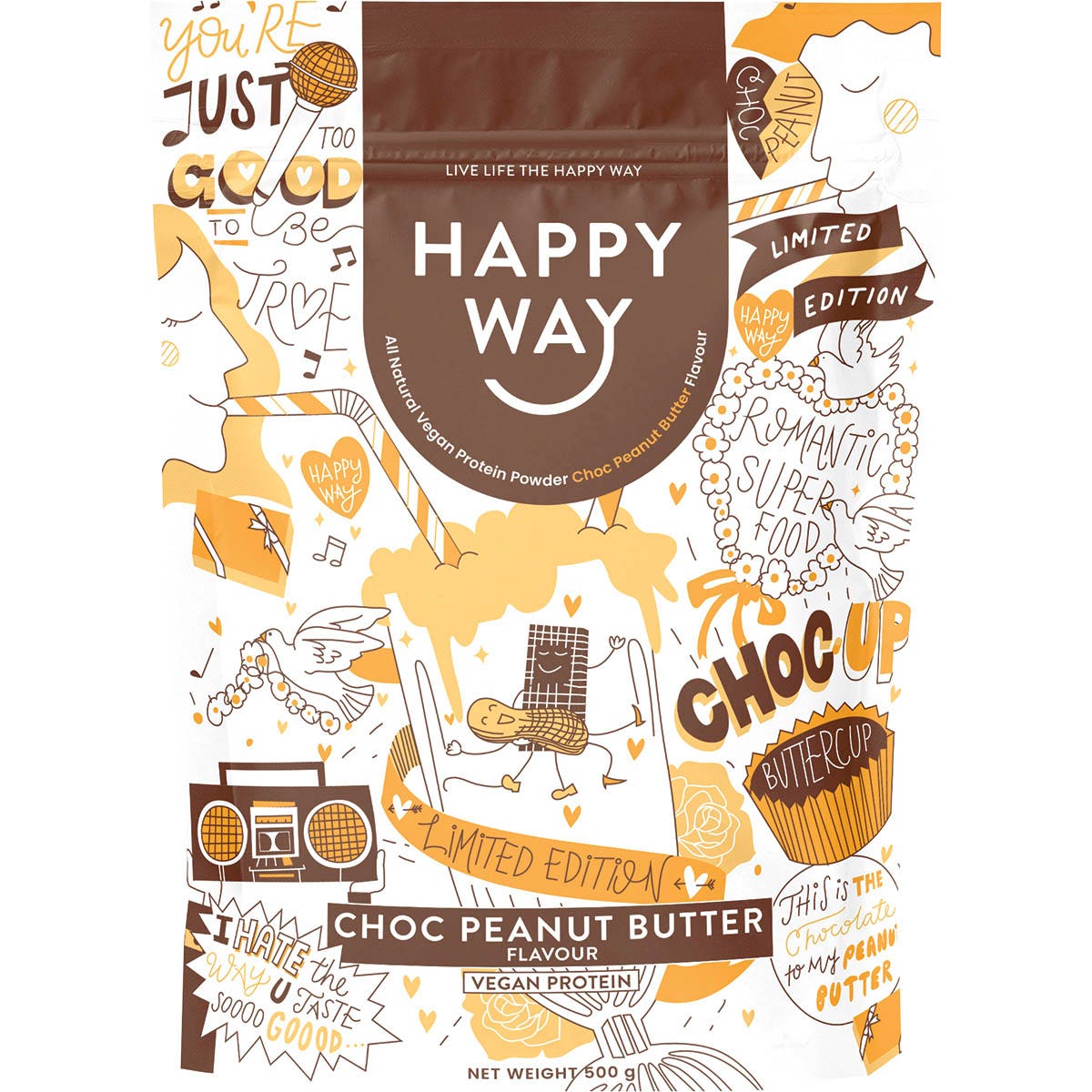Happy Way Choc Peanut Butter Vegan Protein 500g - Cutprice Online