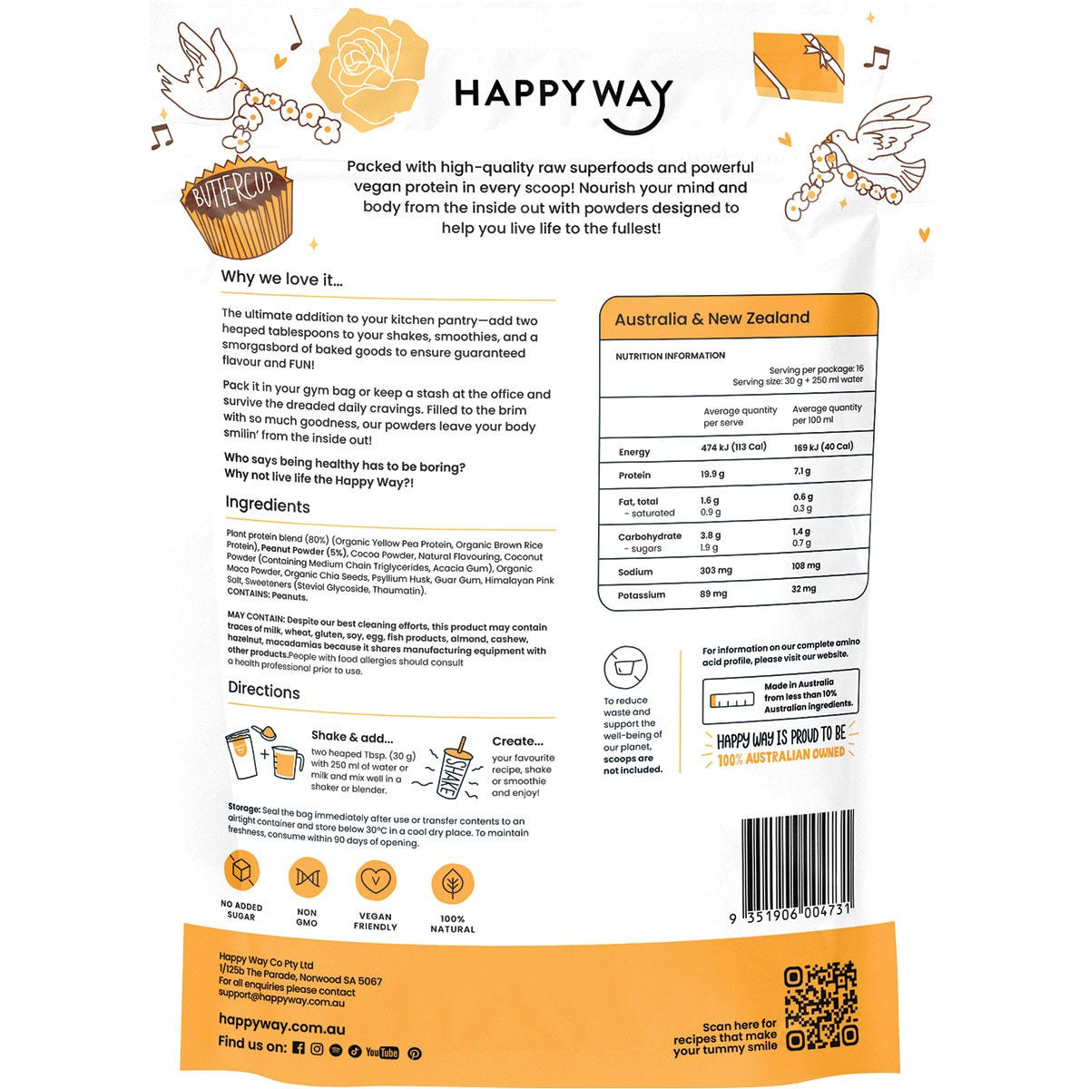 Happy Way Choc Peanut Butter Vegan Protein 500g - Cutprice Online