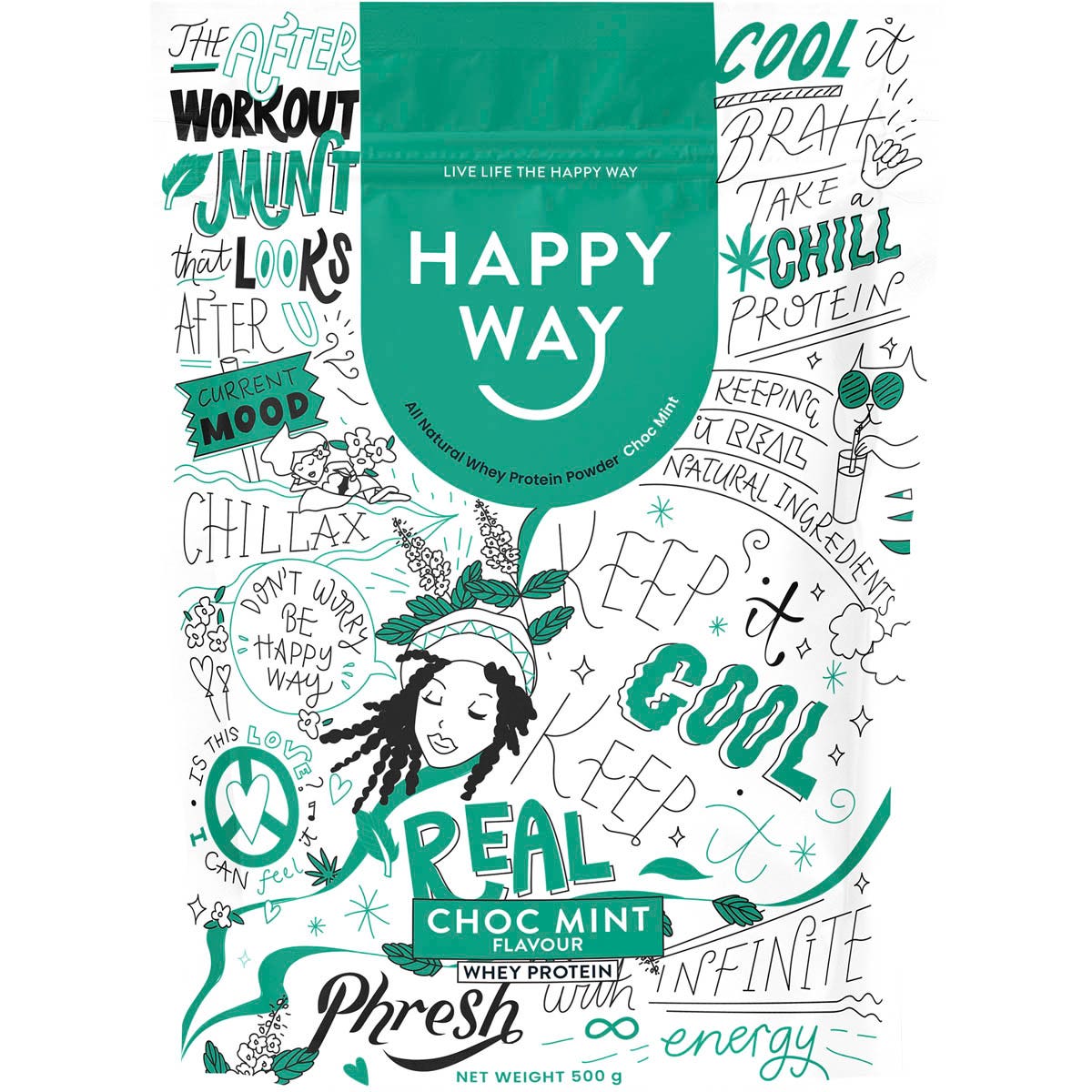 Happy Way Whey Protein Powder Choc Mint 500g - Cutprice Online