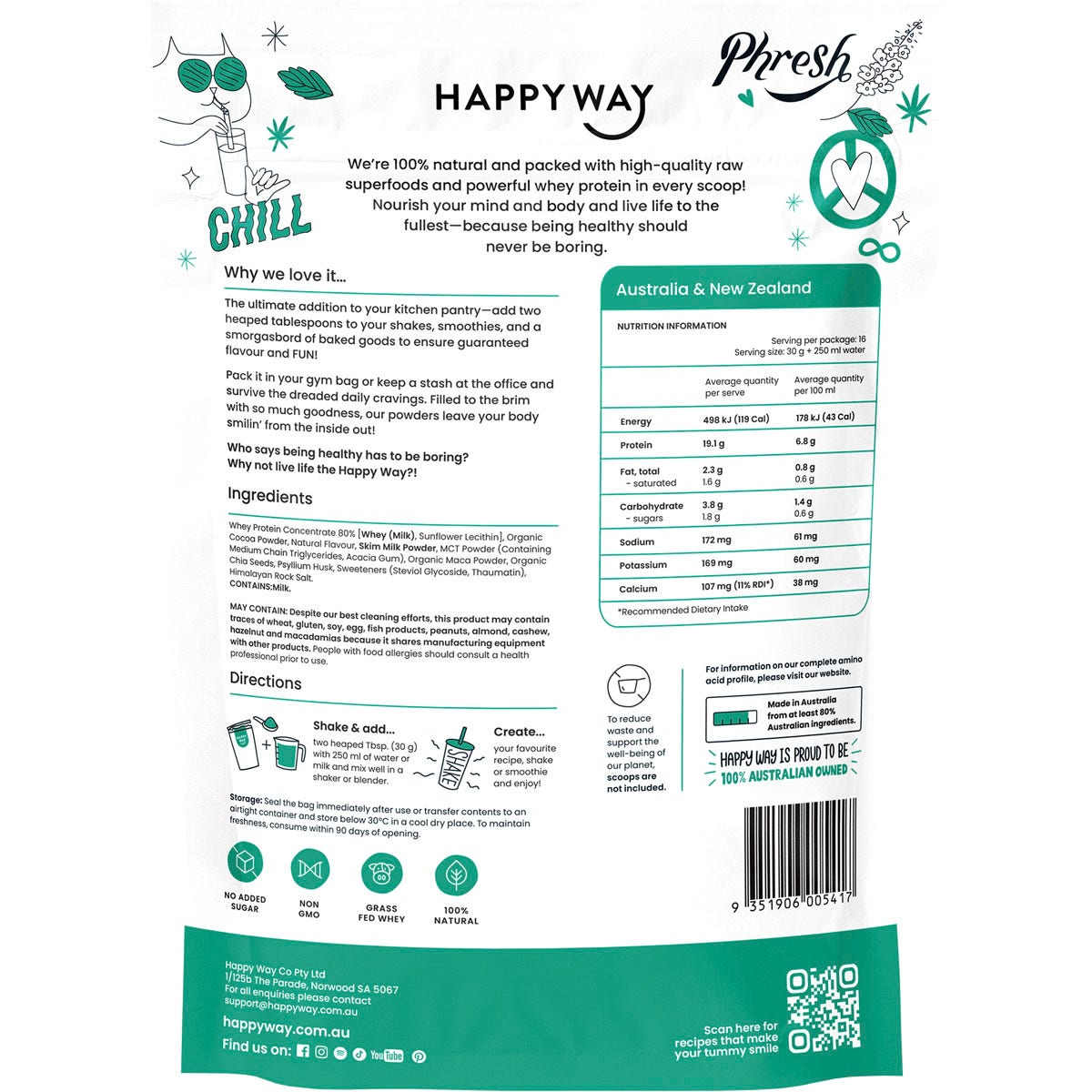 Happy Way Whey Protein Powder Choc Mint 500g - Cutprice Online