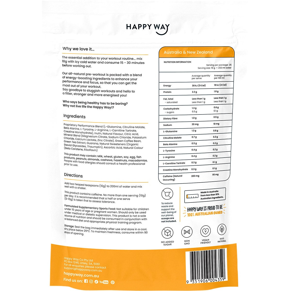 Happy Way Pre-Workout Powder Passionfruit 250g - Cutprice Online