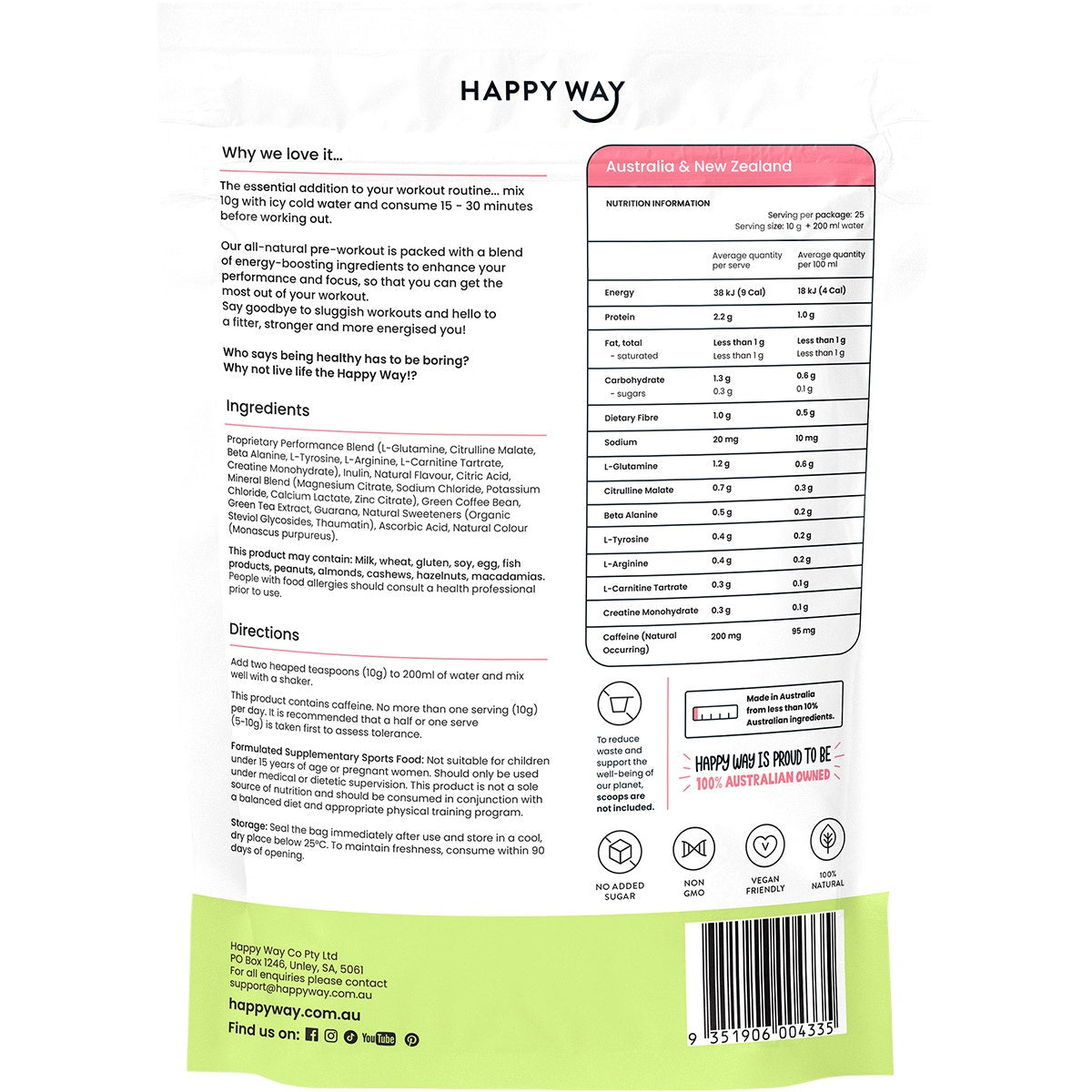 Happy Way Pre-Workout Powder Strawberry Kiwi 250g - Cutprice Online