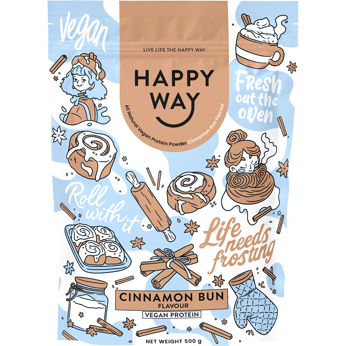 Happy Way Vegan Protein Powder Cinnamon Bun 500g