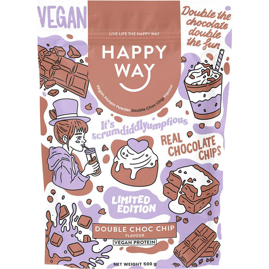 Happy Way Vegan Protein Powder Double Choc Chip 500g - Cutprice Online