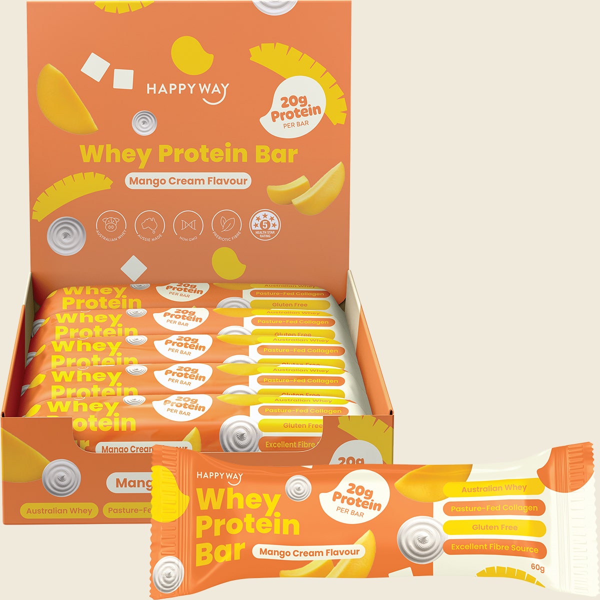 Happy Way Whey Protein Bar Mango Cream 10x60g