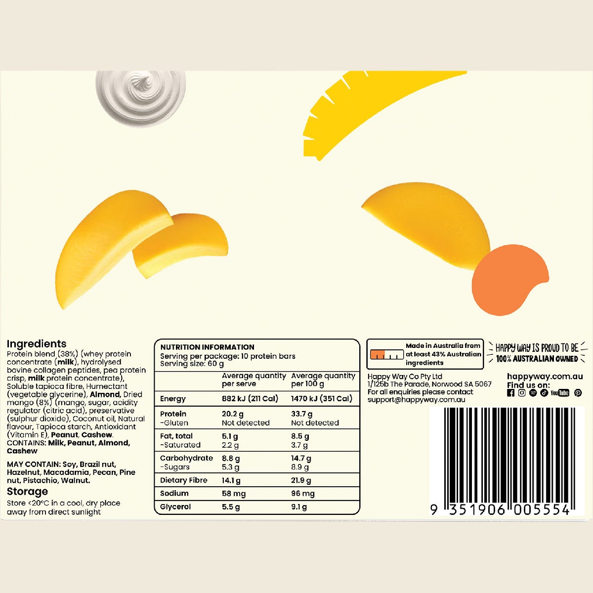 Happy Way Whey Protein Bar Mango Cream 10x60g