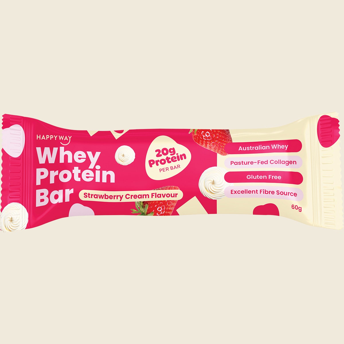 Happy Way Whey Protein Bar Strawberry Cream 10x60g