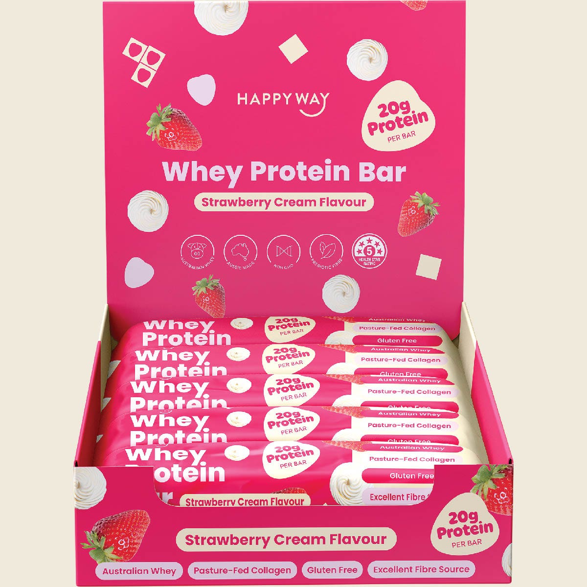 Happy Way Whey Protein Bar Strawberry Cream 10x60g