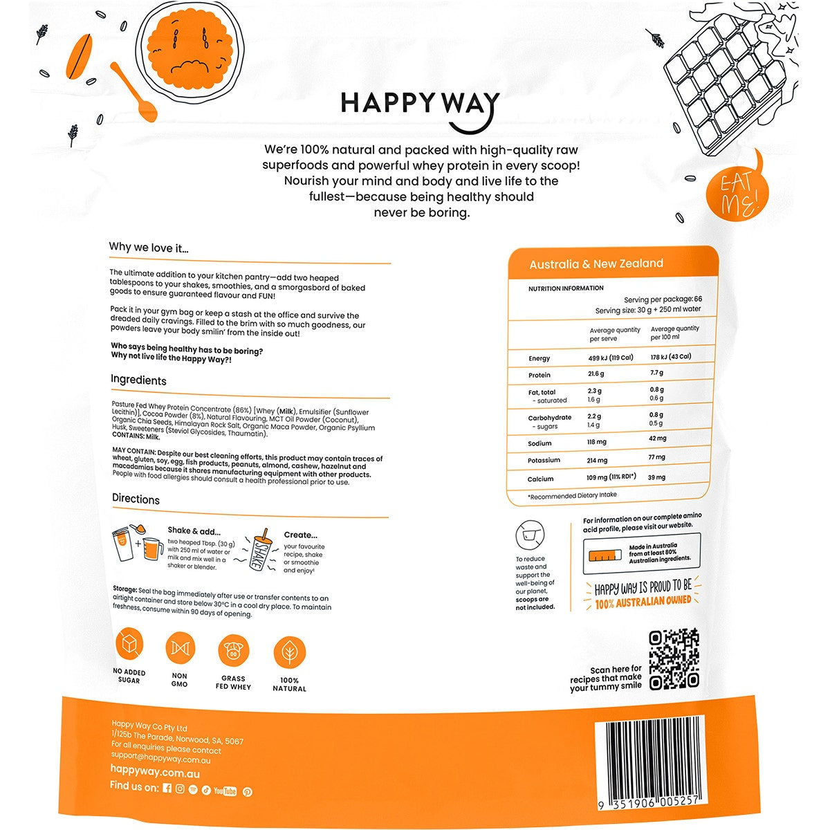Happy Way Whey Protein Powder Chocolate 2kg - Cutprice Online