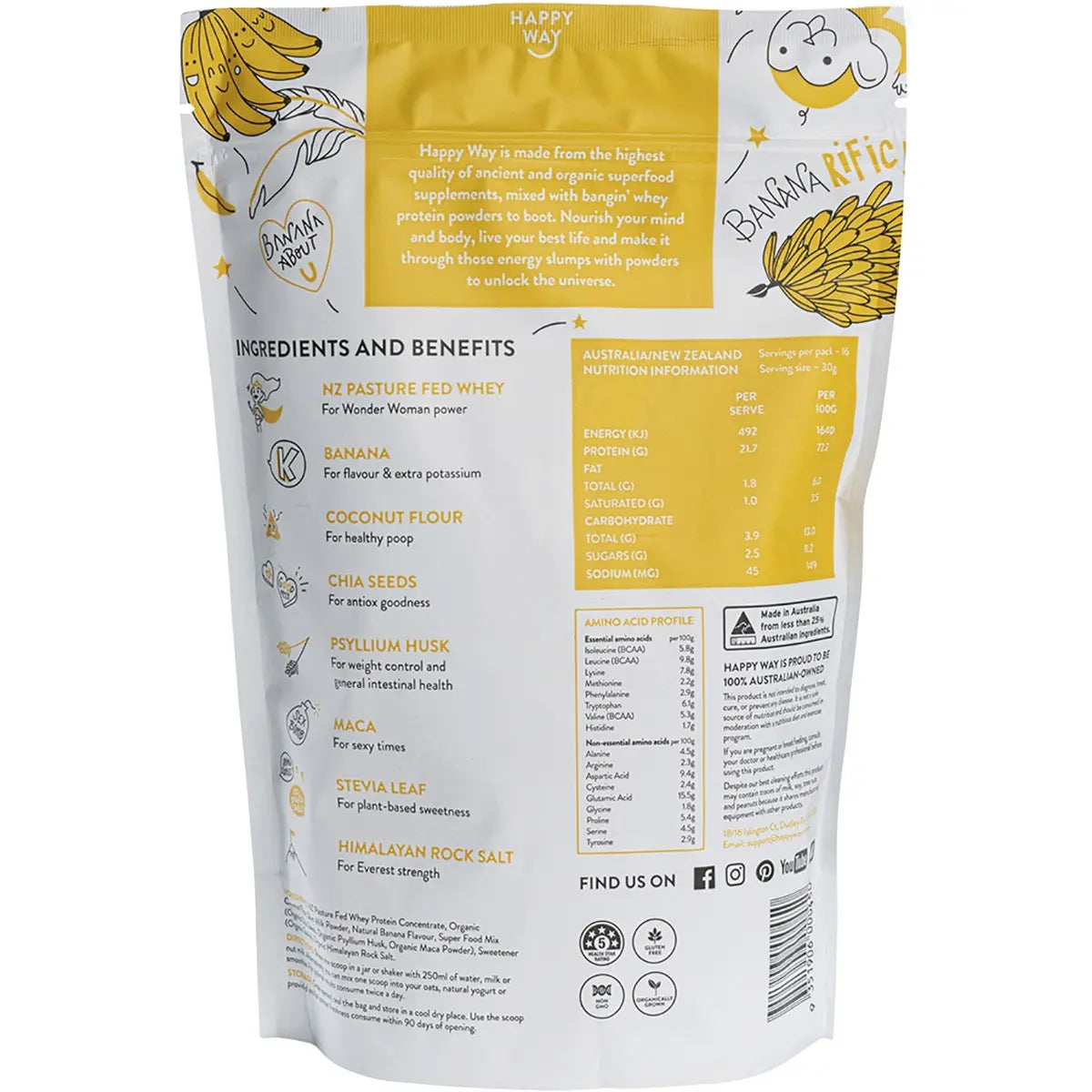 Happy Way Whey Protein Powder Banana 500g HAPPY WAY