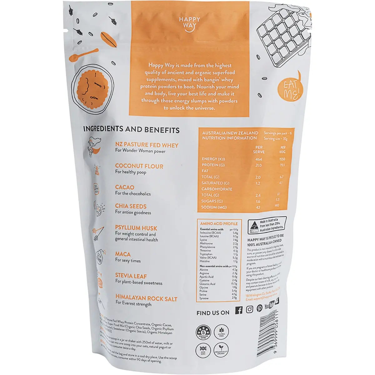 Happy Way Whey Protein Powder Chocolate 500g HAPPY WAY