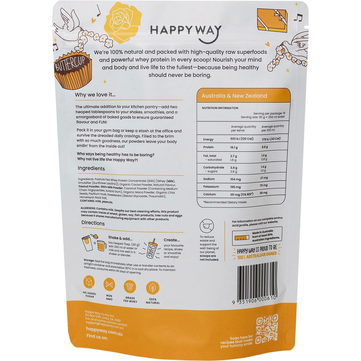HAPPY WAY Whey Protein Powder Choc Peanut Butter 500g - Cutprice Online