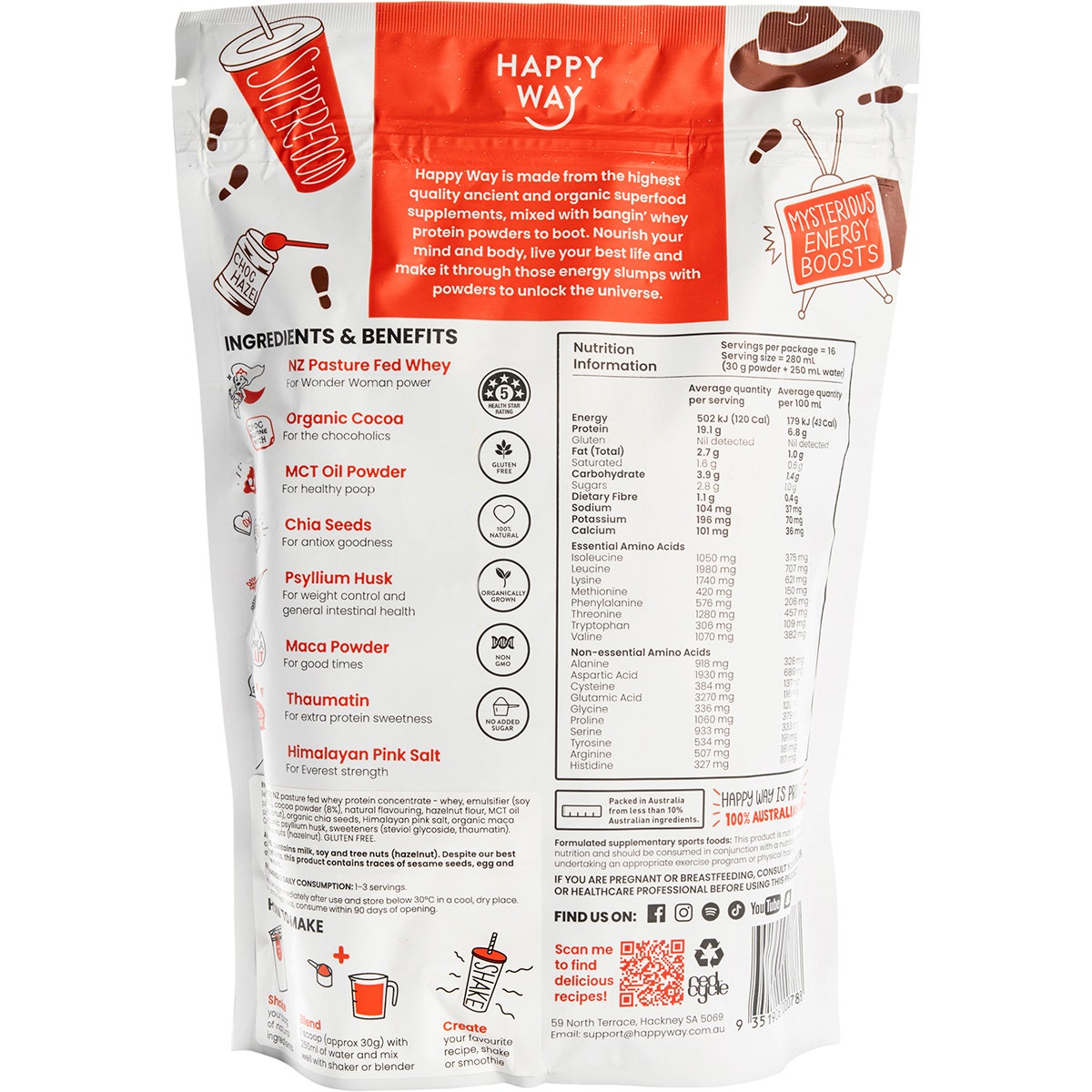 HAPPY WAY Whey Protein Powder Chocolate Hazelnut 500g HAPPY WAY