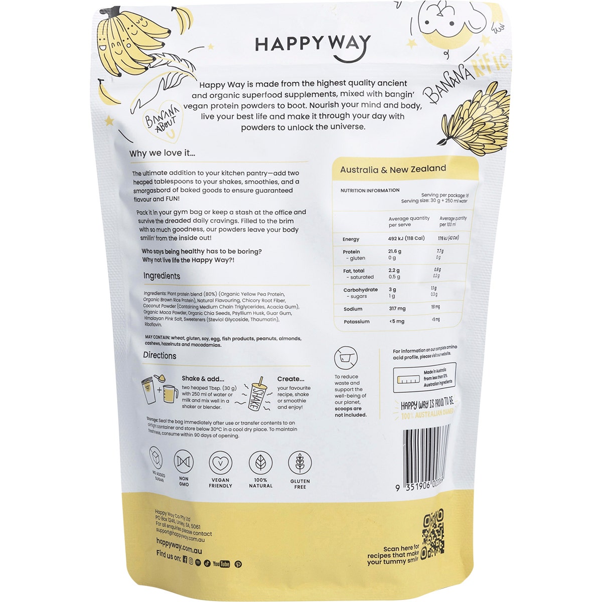 HAPPY WAY Vegan Protein Powder Banana 500g - Cutprice Online