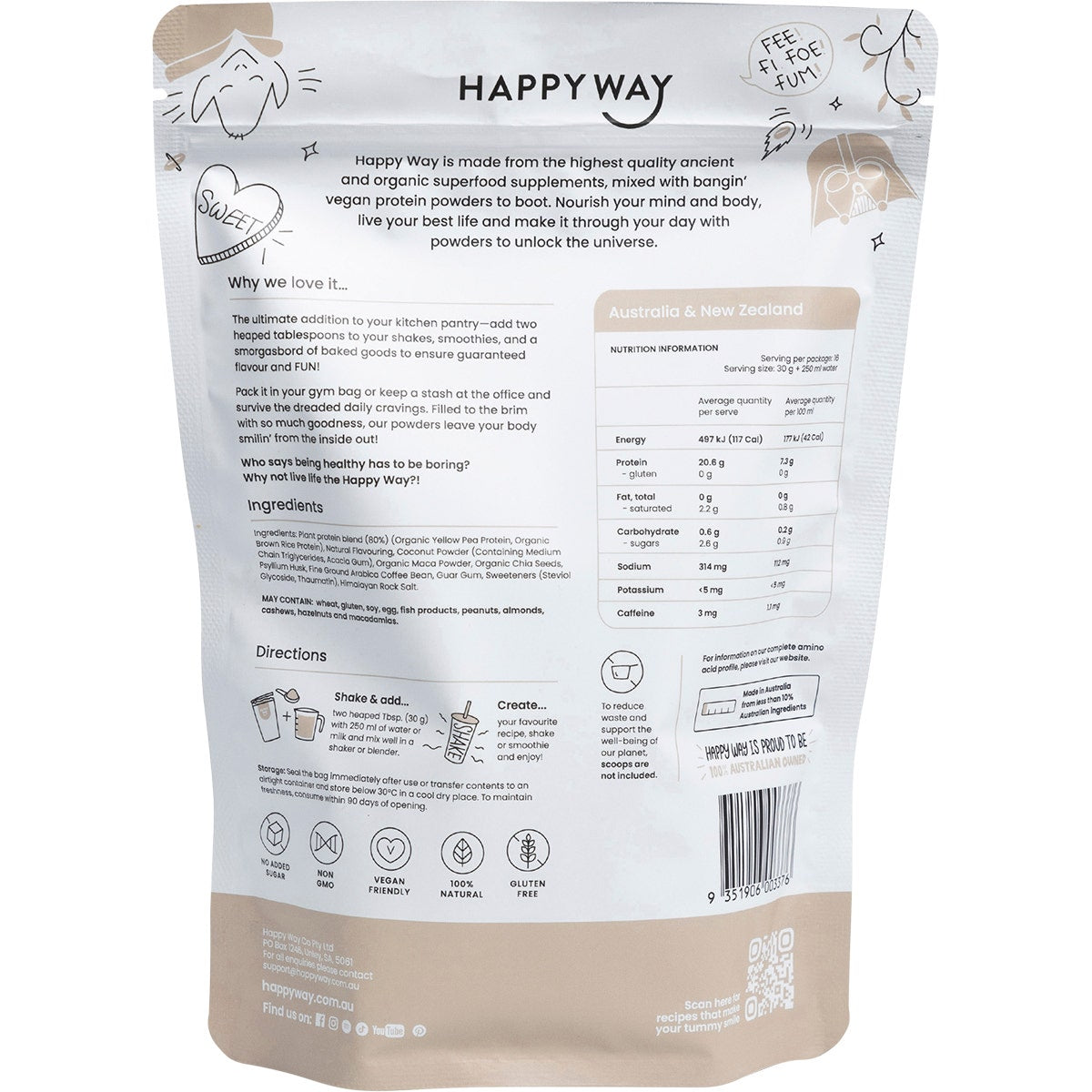 HAPPY WAY Vegan Protein Powder Coffee 500g - Cutprice Online