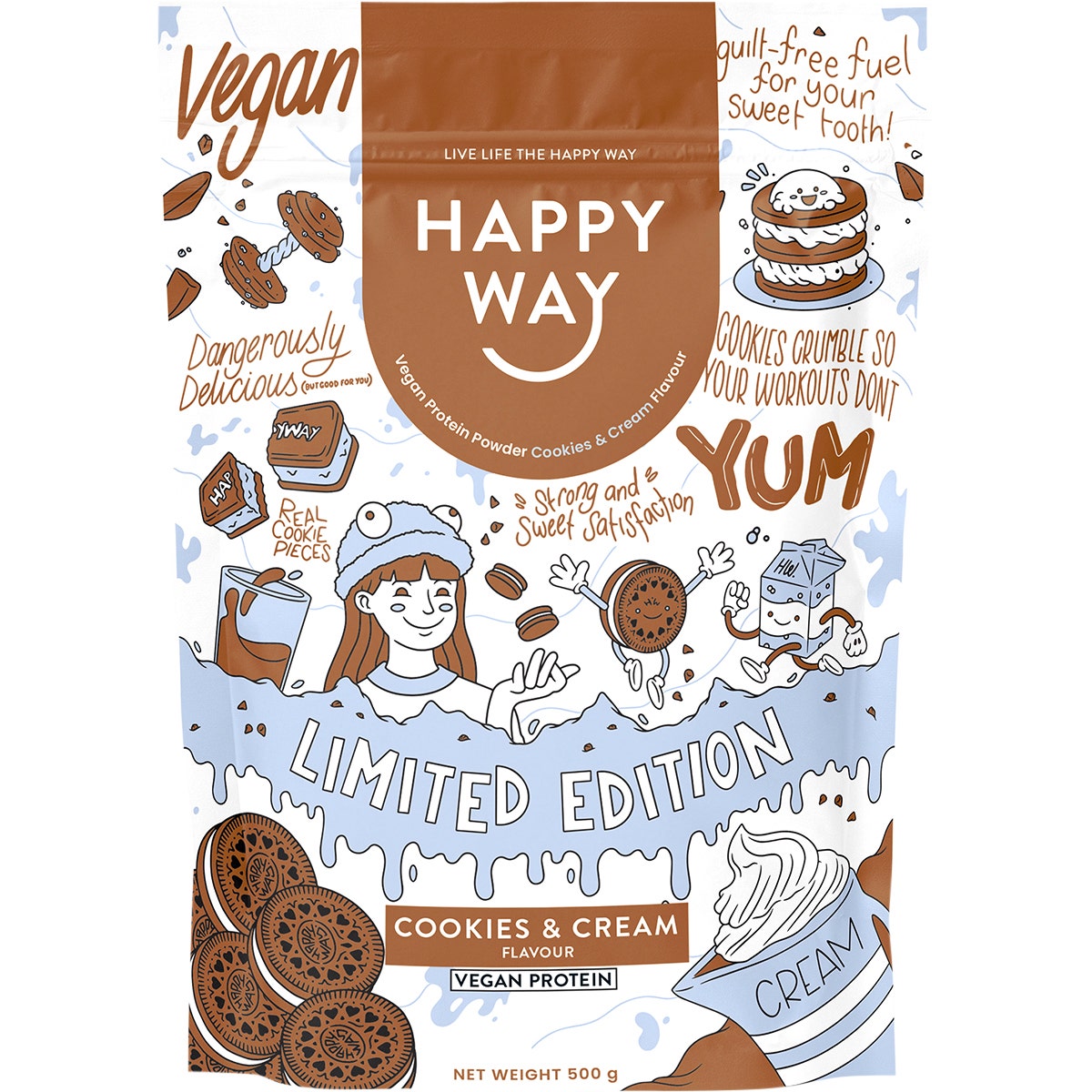 Happy Way Vegan Protein Powder Cookies & Cream 500g - Cutprice Online