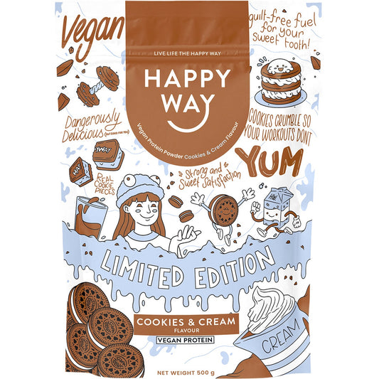 Happy Way Vegan Protein Powder Cookies & Cream 500g - Cutprice Online
