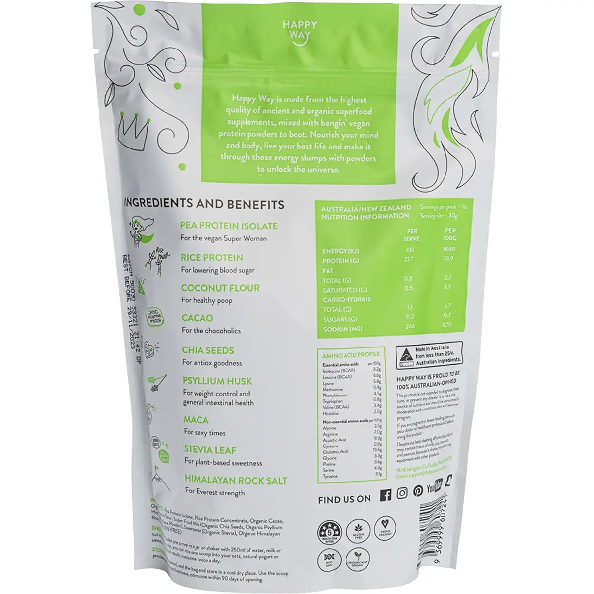 Happy Way Pea Protein Powder Chocolate 500g HAPPY WAY