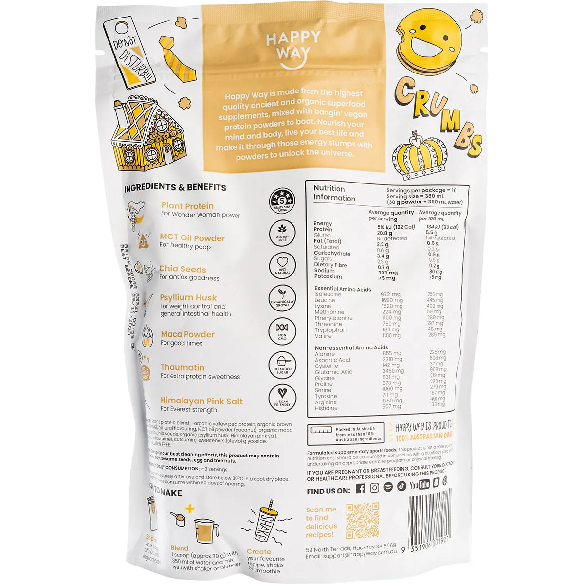 HAPPY WAY Vegan Protein Powder Caramel Biscuit 500g HAPPY WAY