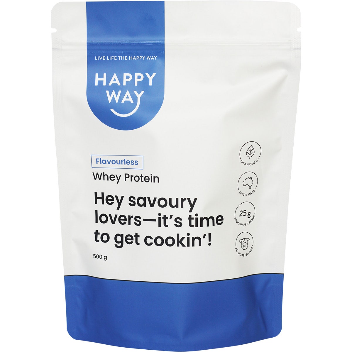 HAPPY WAY Whey Protein Powder Flavourless 500g - Cutprice Online