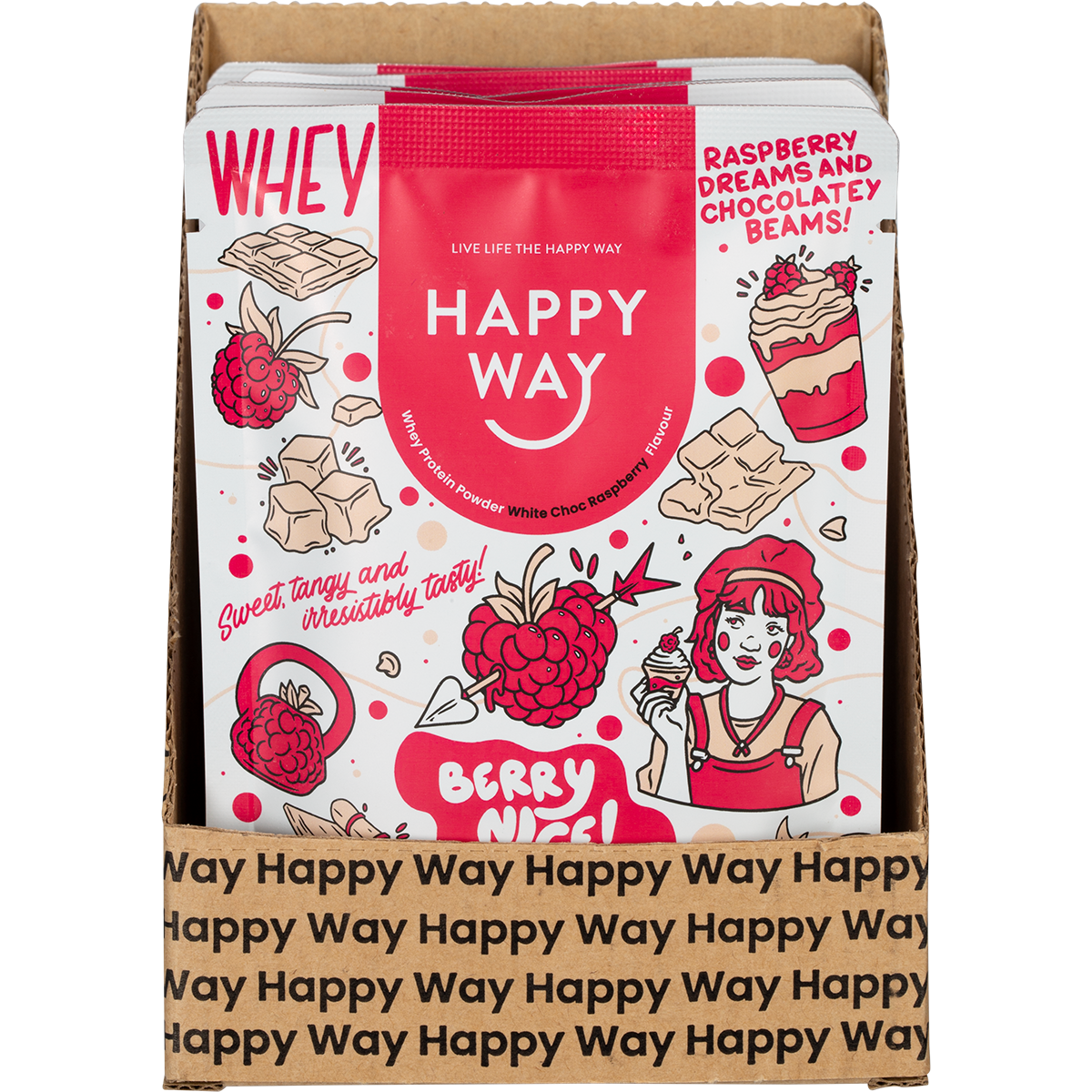 Happy Way Whey Protein Powder White Chocolate Raspberry 6x60g