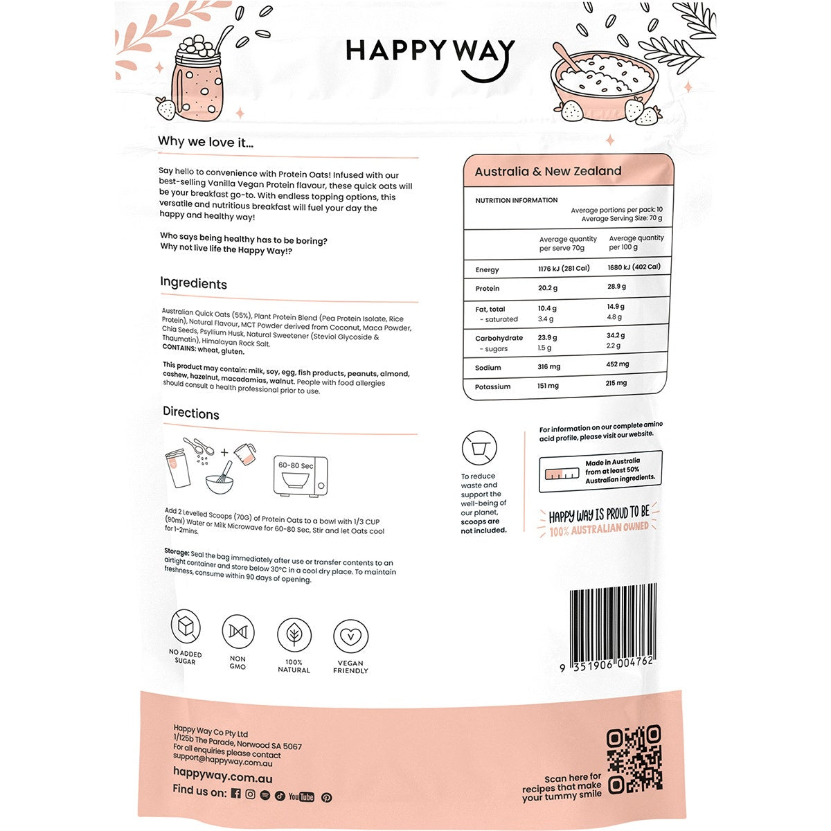 Happy Way Vegan Protein Quick Oats Vanilla 700g - Cutprice Online