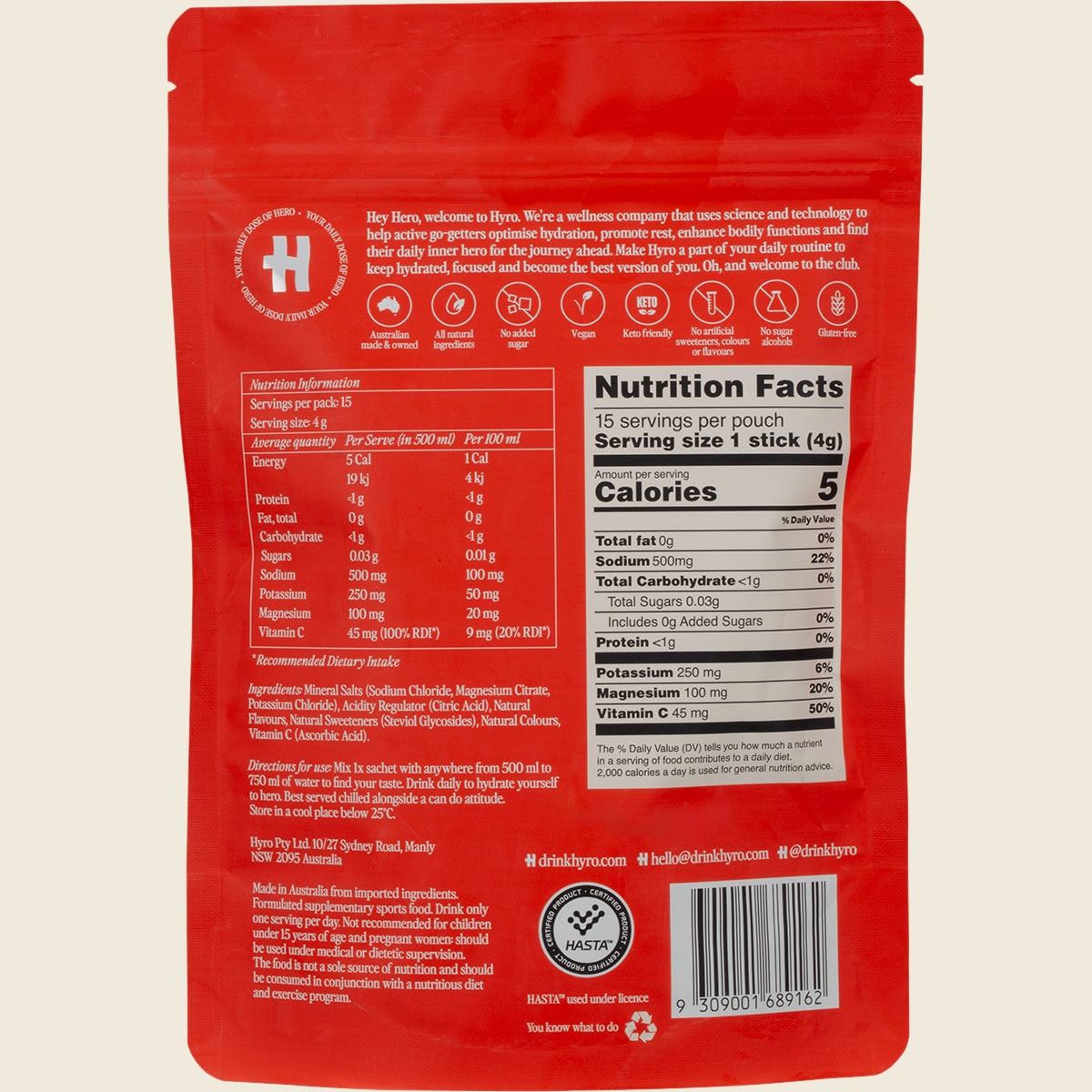 Hyro Electrolyte Sachets Blackcurrant Crush Hasta 15x4g