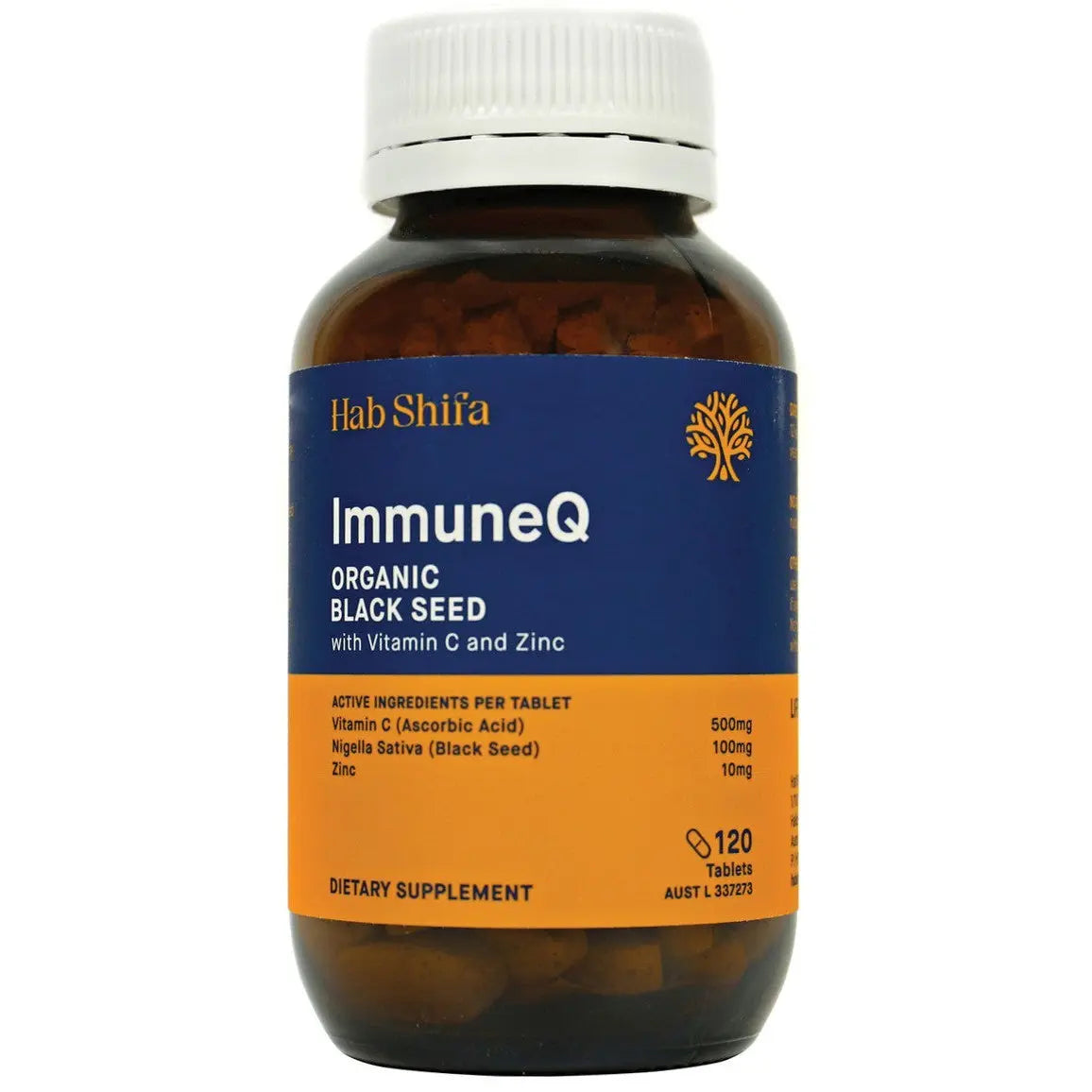Hab Shifa ImmuneQ Organic Black Seed Tablets With Vitamin C & Zinc 120 HAB